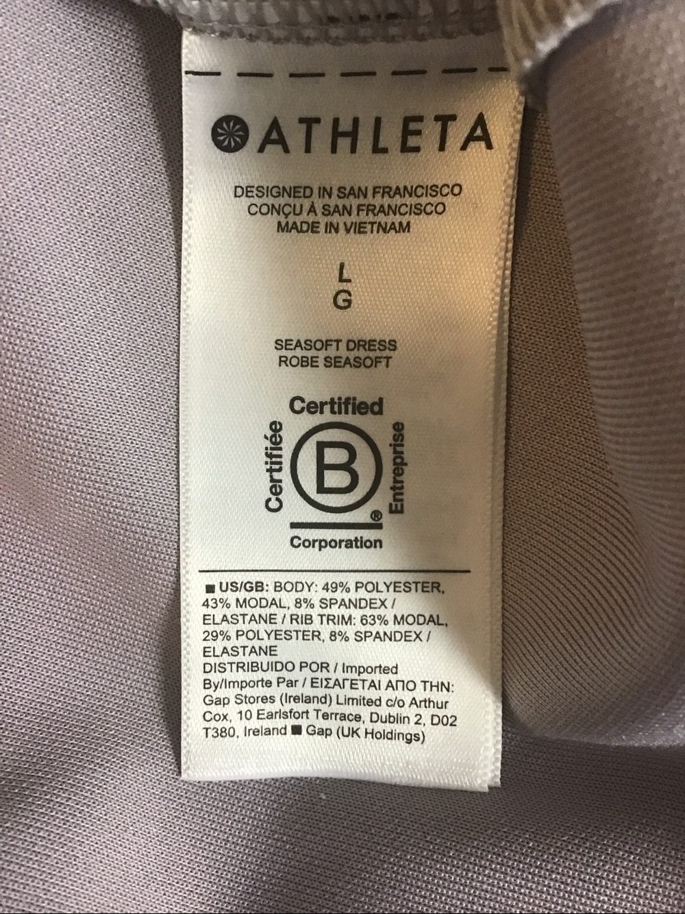 ATHLETA Seasoft Long Sleeve Dress Tinsel Purple L Soft Cozy Loungewear Lavender - Picture 9 of 10